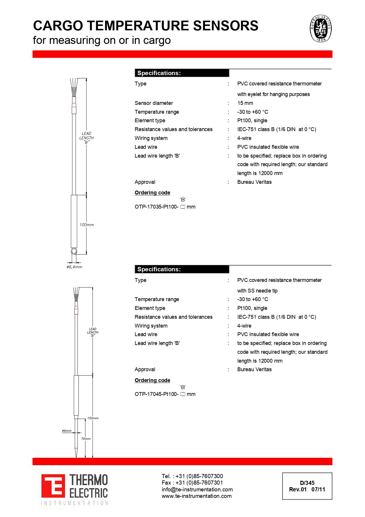Cargo Temperature Sensors for Measuring On or In Cargo - Veritas