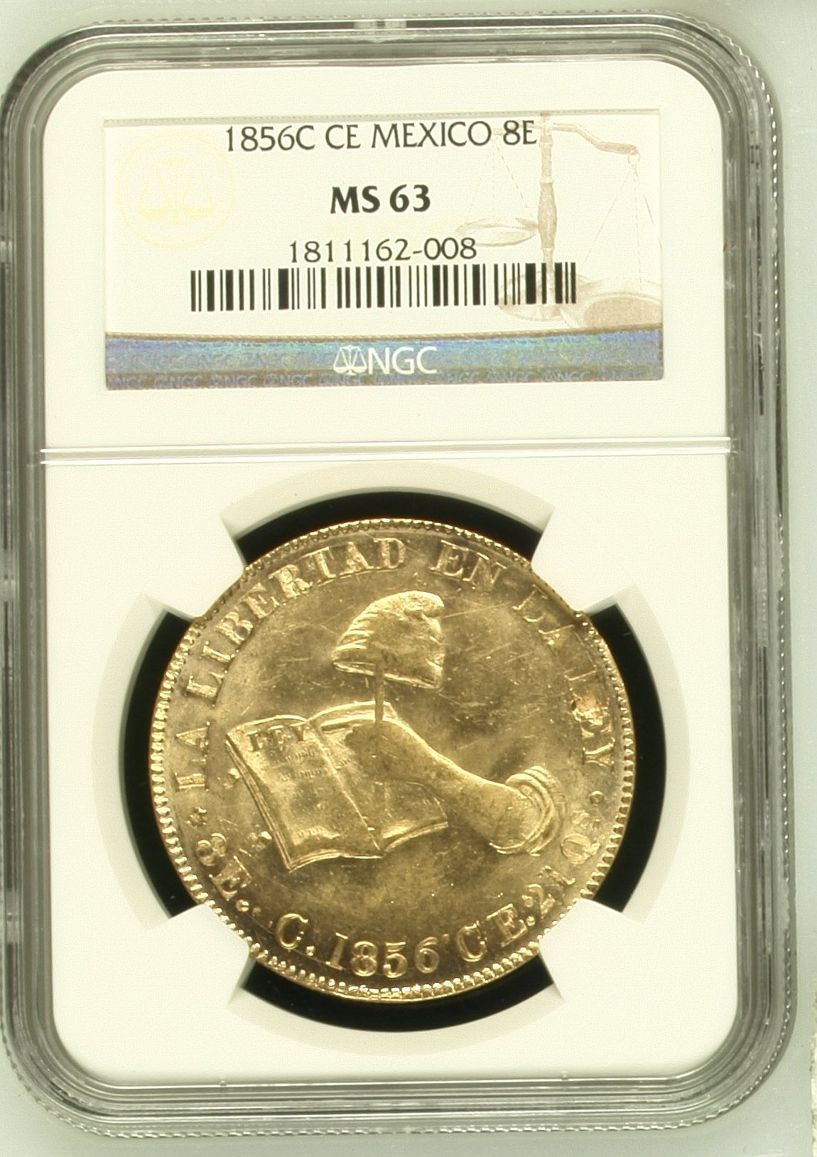Republic Gold 8 Escudos 1856 C CE NGC MS63 0151568