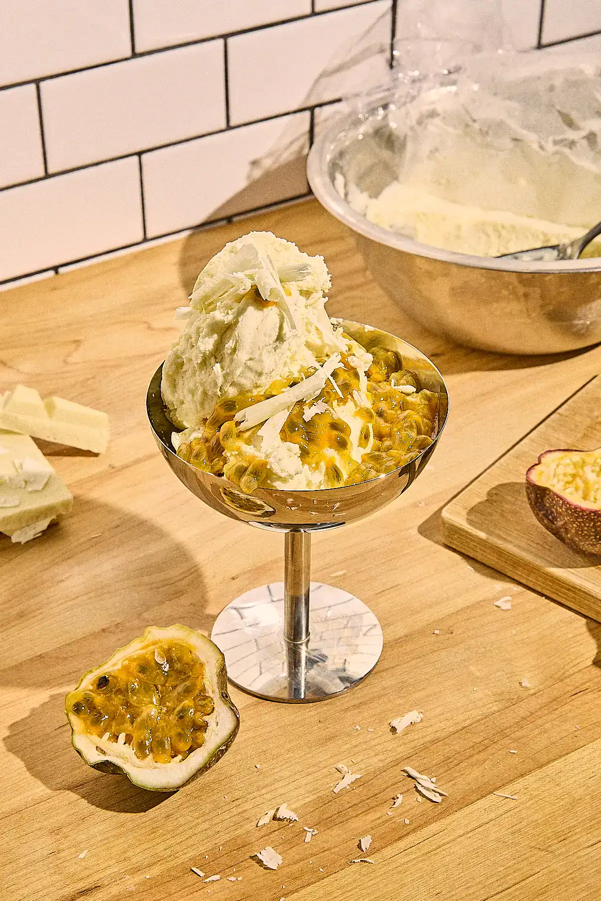 white chocolate mousse with passionfruit