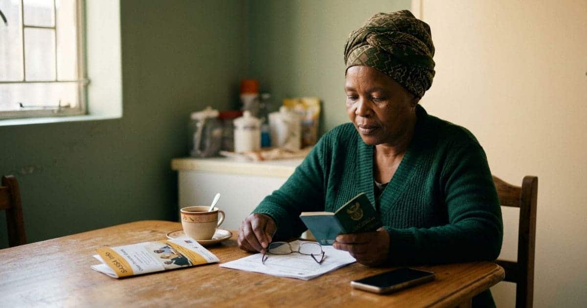 Older South African woman checking her income against the SASSA means test income threshold