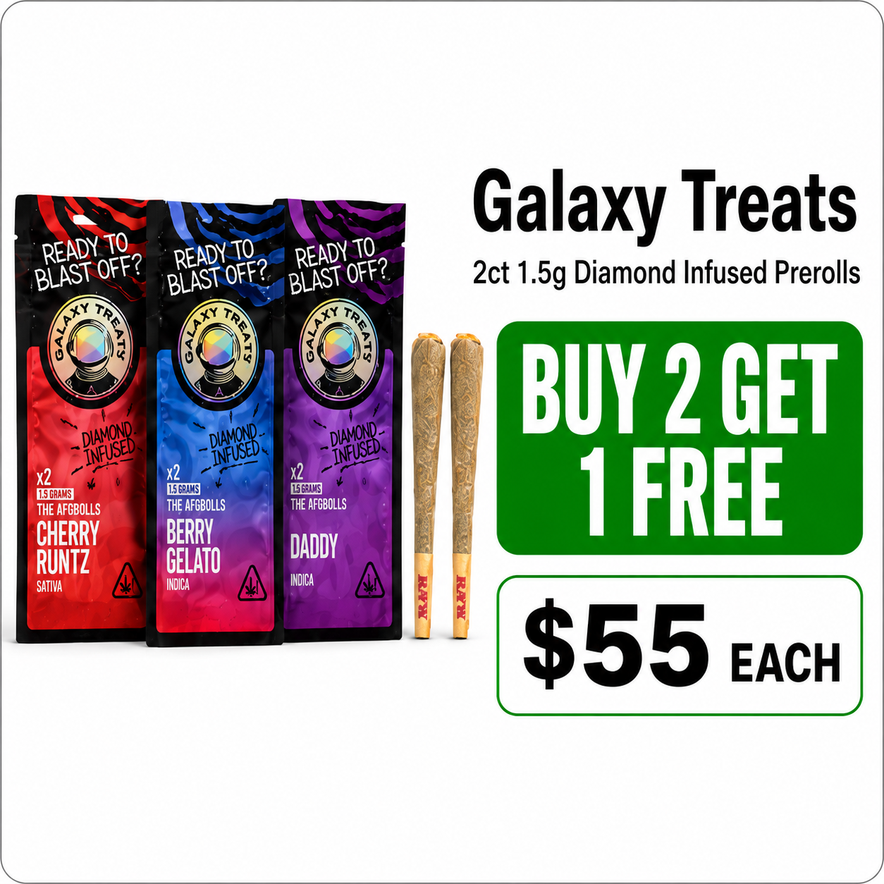 Galaxy Treats 2ct Diamond Infused Prerolls wholesale promo