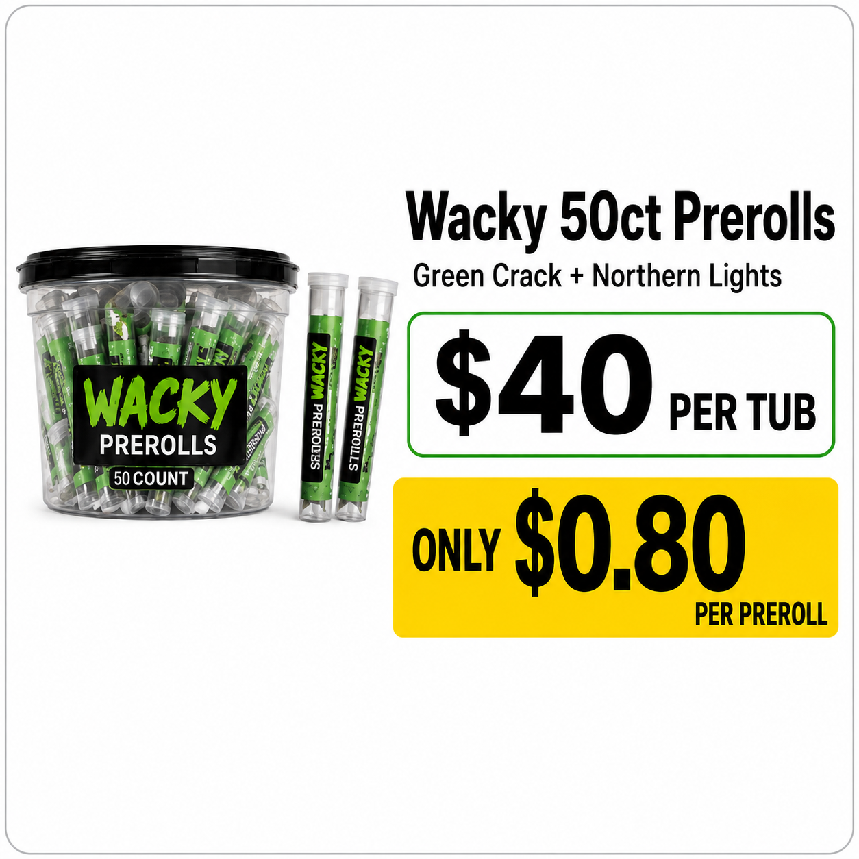 Wacky 50ct Prerolls wholesale promo