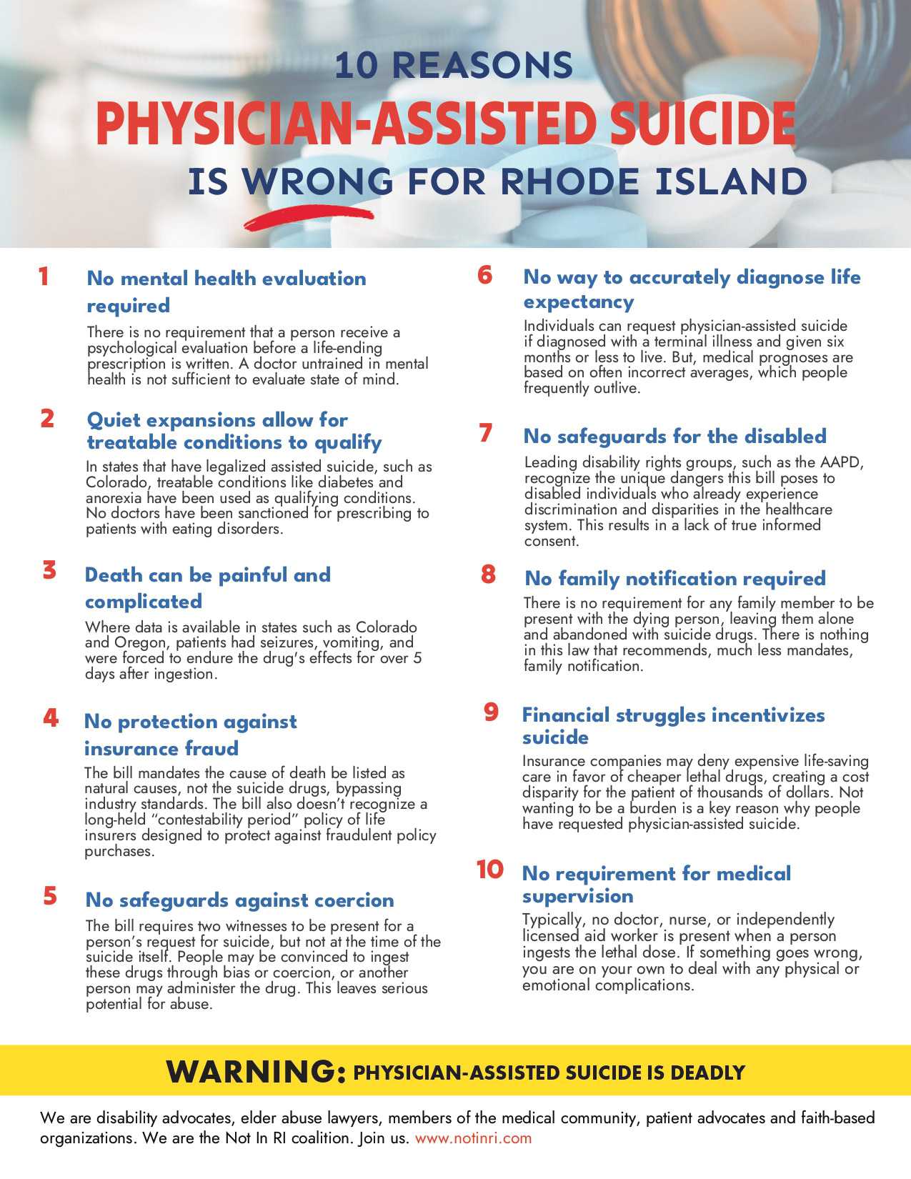 Infographic describing the dangers of physician-assisted suicide in Rhode Island.