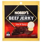 NOBBYS HOT AND SPICY BEEF JERKY 25GM pack size: 12