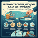Grafika przedstawia kiedy jest możliwy nierówny podział majątku wspólnego małżonków.