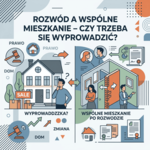 Infografika o wyprowadzce ze wspólnego mieszkania po rozwodzie.