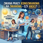 Infografika przedstawiająca sytuację, w której wyjaśniamy kiedy potrzebny jest aneks przy zmianie pracy jednozmianowej na zmianową.