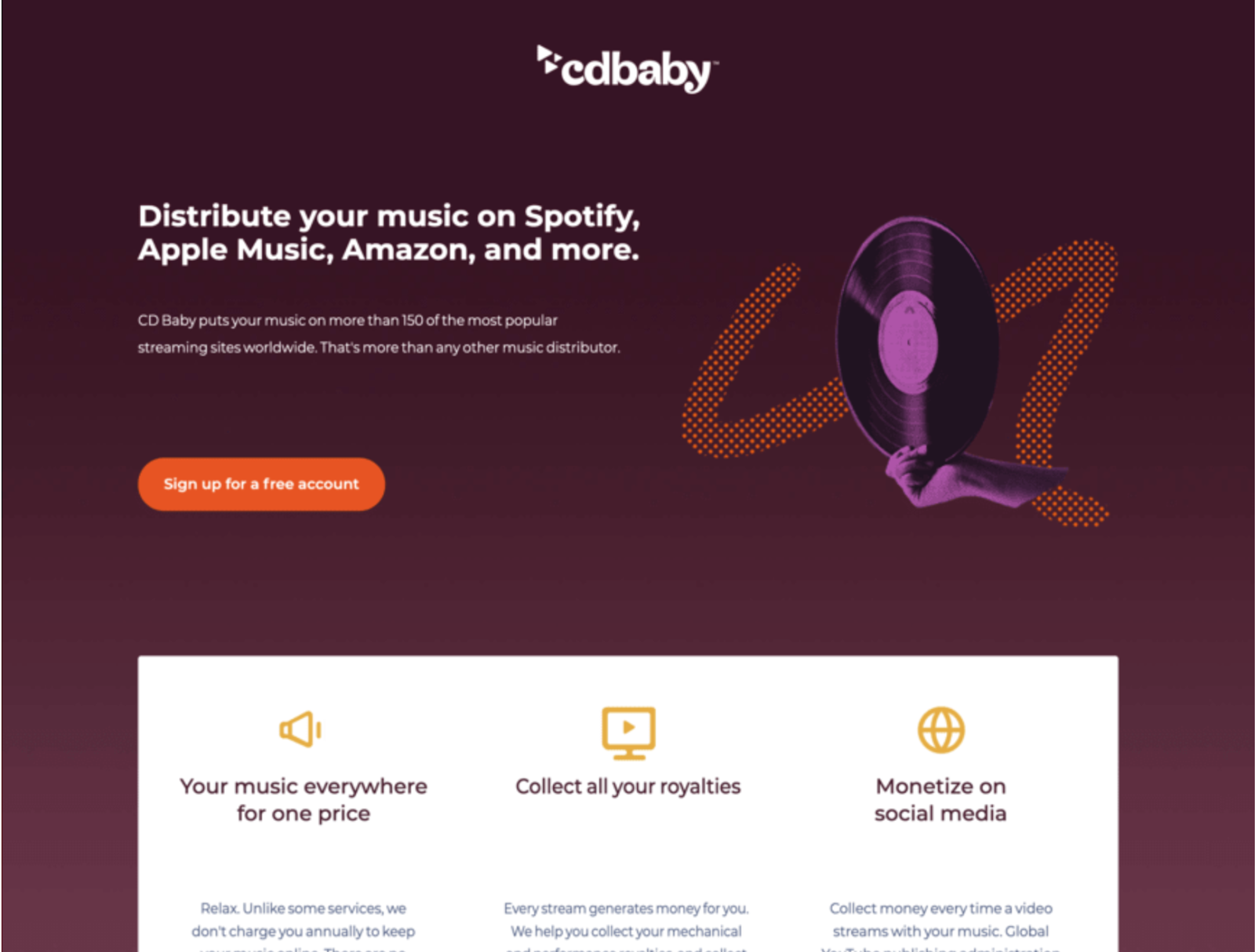 CD baby landing page example