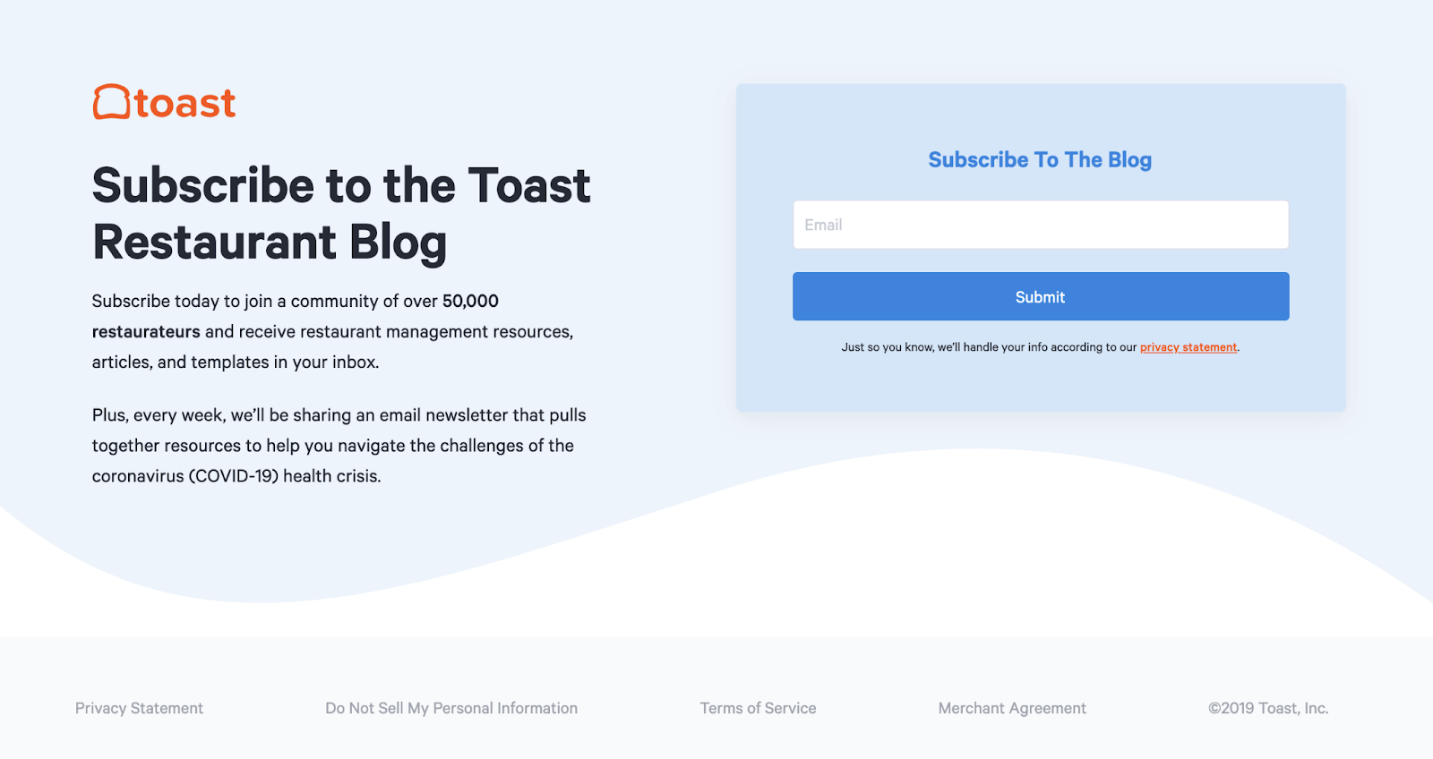Toast email newsletter example