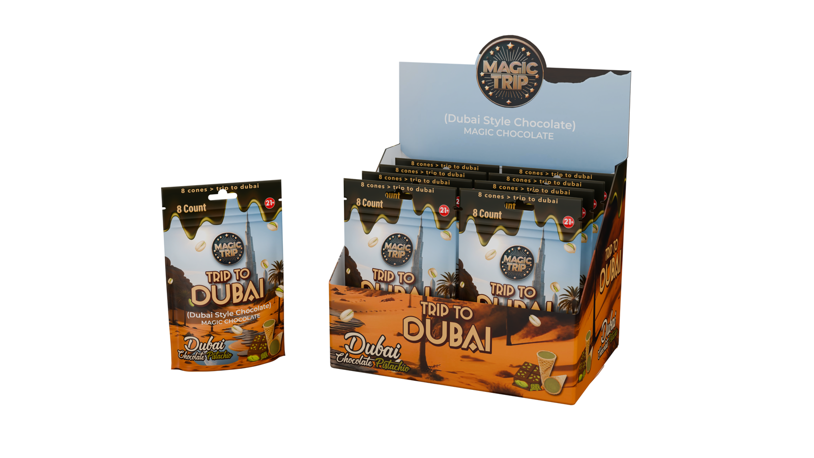 Dubai Chocolate Cones – 8 Cones – 10 Pack Per Display