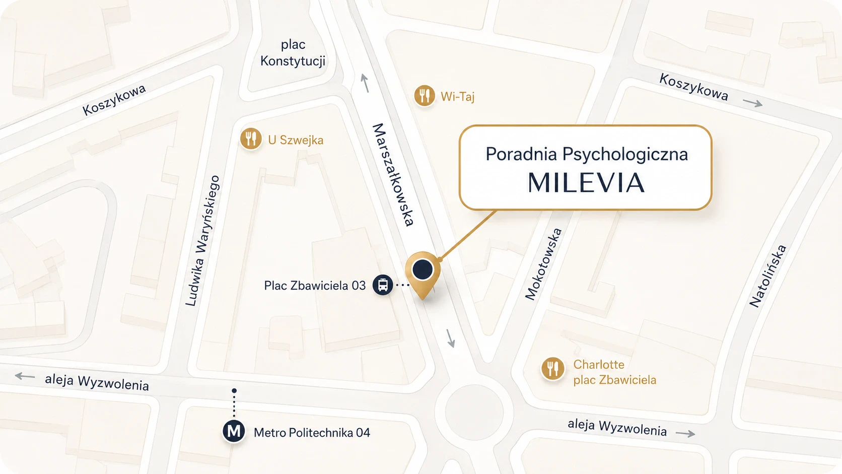 Mapa dojazdu do poradni psychologicznej Milevia