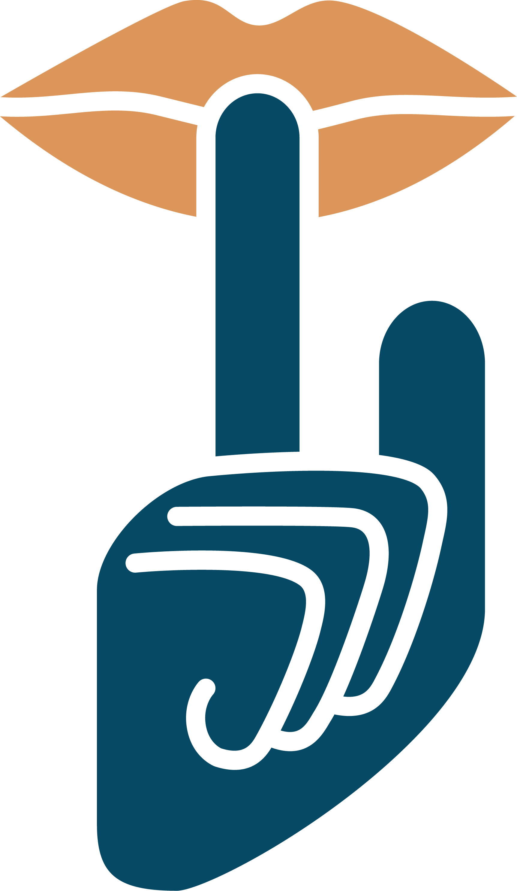 Grafik mit Finger vor Lippen in orange und blau.