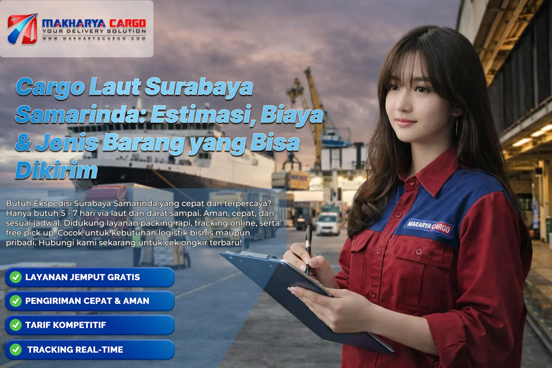Proses pengiriman barang menggunakan cargo laut Surabaya Samarinda via kapal cargo antar pulau.