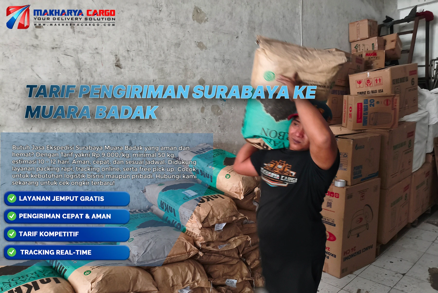 Tarif pengiriman Surabaya ke Muara Badak berdasarkan berat barang