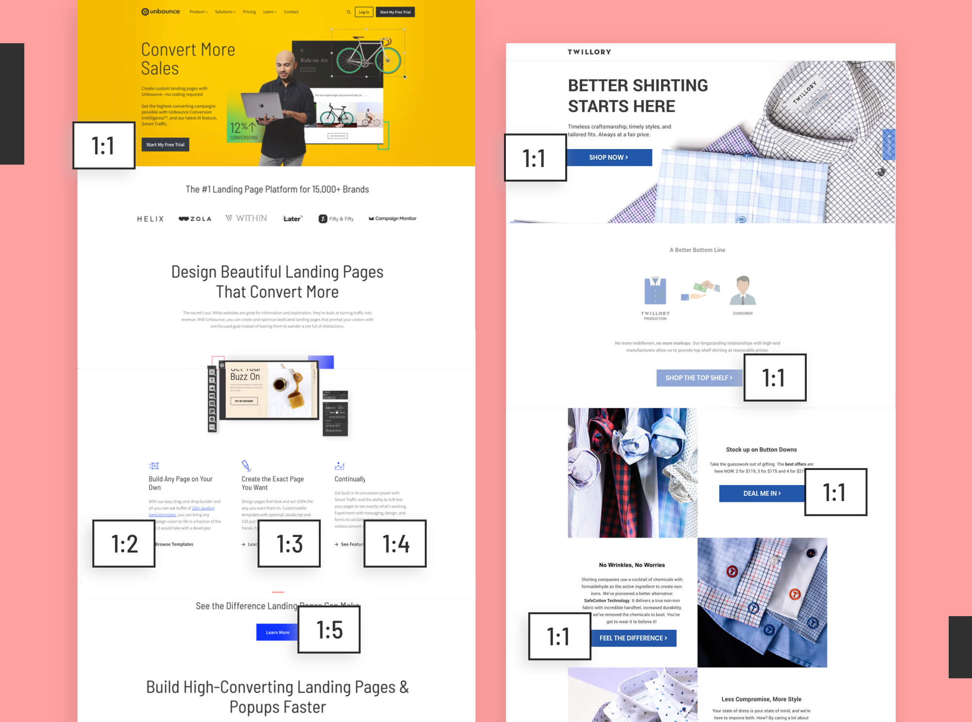 Attention ratio example on a landing page Desktop version
