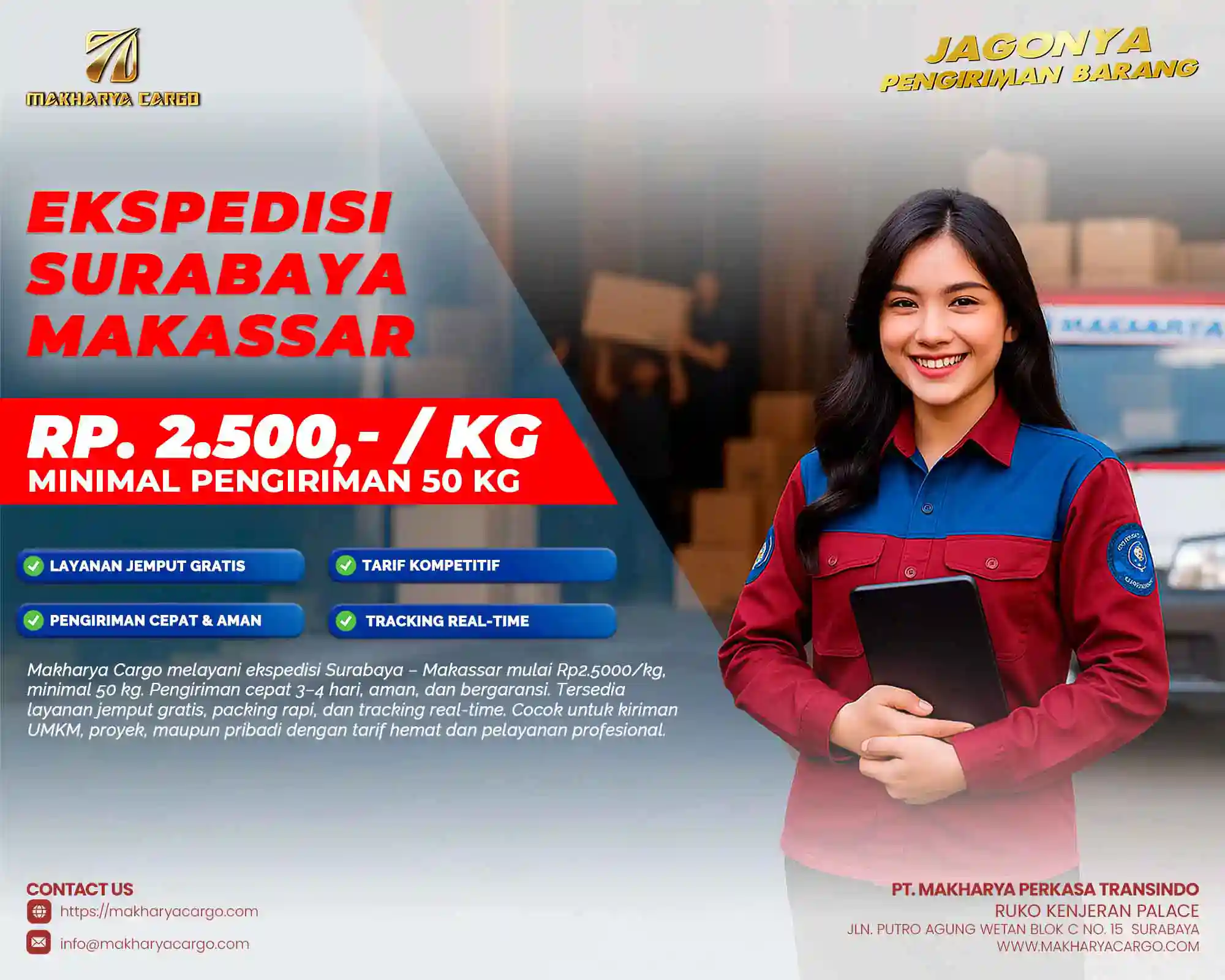 Cek ongkos kirim Surabaya Makassar terbaru mulai Rp3.000/kg. Lengkap dengan estimasi waktu, cara hitung, dan tips kirim murah.