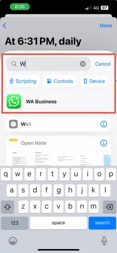 Click on Plus icon and type WhatsApp in the search bar