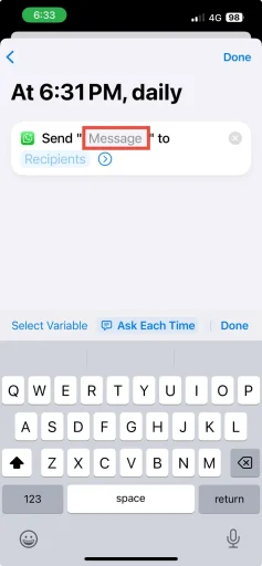 type your message in the text field