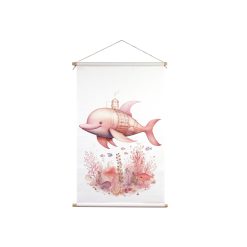 textielposter kinderkamer zeemeermin thema met dolfijn print