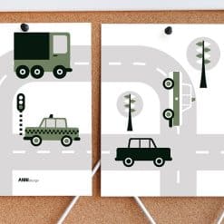 Alternative view of Poster set Voertuigen Auto's | olijf groen