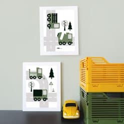 Poster set Voertuigen Vrachtwagen | olijf groen
