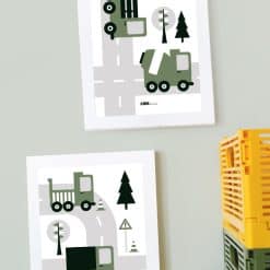 Alternative view of Poster set Voertuigen Vrachtwagen | olijf groen