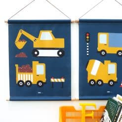 kinderkamer textiel poster voertuigen donkerblauw