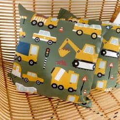 kussen kinderkamer olijfgroen voertuigen
