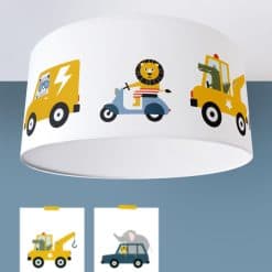 Kinderkamer plafondlamp dieren onderweg wit