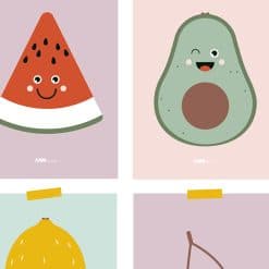 Kinderkamer poster set Lachend fruit