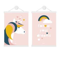 poster set eenhoorn oud roze