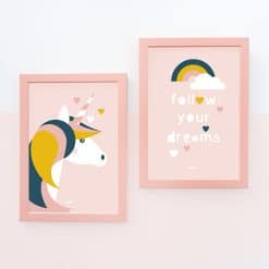 poster set eenhoorn oud roze