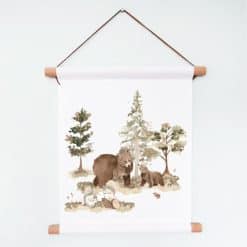 textielposter kinderkamer met bosdieren, aquarel bosdieren textielposter