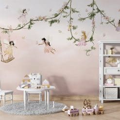 Fotobehang kinderkamer, met elfjes en roze, dreamflight