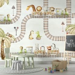 Fotobehang kinderkamer met treinen en dieren