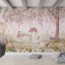 Unicorn Forest Pink Fotobehang kinderkamer