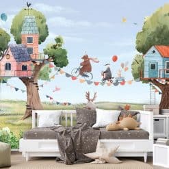 Fotobehang kinderkamer Boomhut feestje
