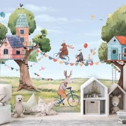 Fotobehang kinderkamer Boomhut feestje