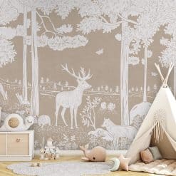 Fotobehang kinderkamer of babykamer, monochrome Bos