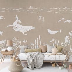 Fotobehang kinderkamer onderwaterwereld monochrome