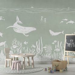 Fotobehang kinderkamer onderwaterwereld monochrome