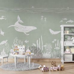 Fotobehang kinderkamer onderwaterwereld monochrome
