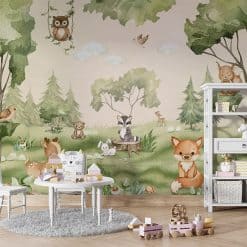 Fotobehang kinderkamer peuterkamer bosdieren