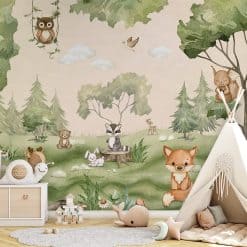Fotobehang kinderkamer peuterkamer bosdieren