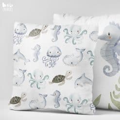 Kussen kinderkamer onderwater wereld, zeedieren kussen