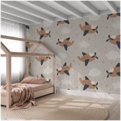 Kinderkamer behang met vliegtuigen