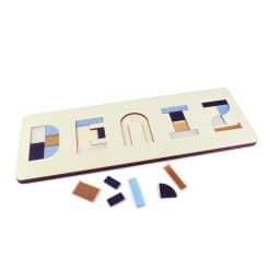 Naampuzzel hout voor kinderen in kleuren Blueberry en Gold