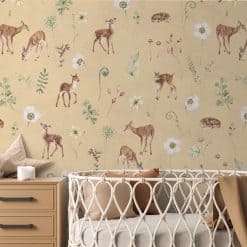 Kinderkamer muur met behang, met hertjes print
