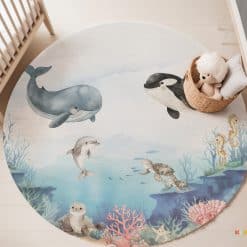Kinderkamer met vloerkleed zeedieren, leuke speelmat zeedieren