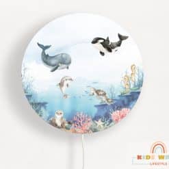 Kinderlamp onderwaterwereld – ronde lamp met zeepaardjes en zeehond en orka